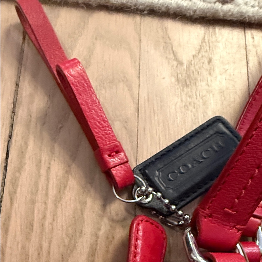 Coach Ocelot / Leopard Signature Print Tote with Red Leather Details - Picture 2 of 5